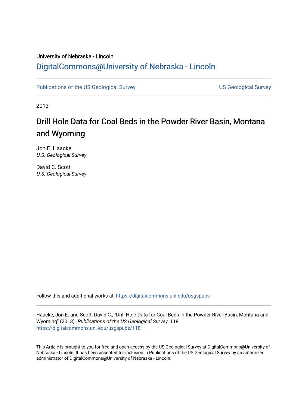 Drill Hole Data for Coal Beds in the Powder River Basin, Montana and Wyoming