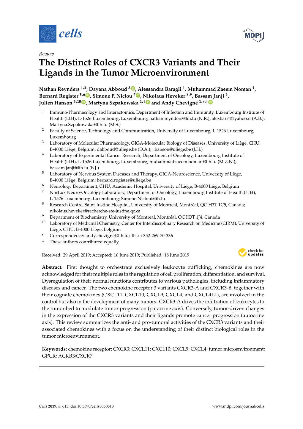 The Distinct Roles of CXCR3 Variants and Their Ligands in the Tumor Microenvironment