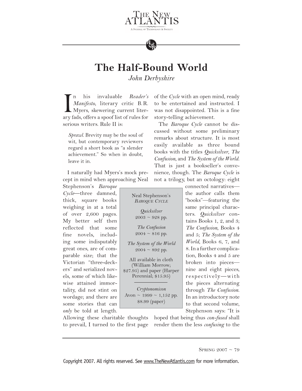 The Half-Bound World John Derbyshire