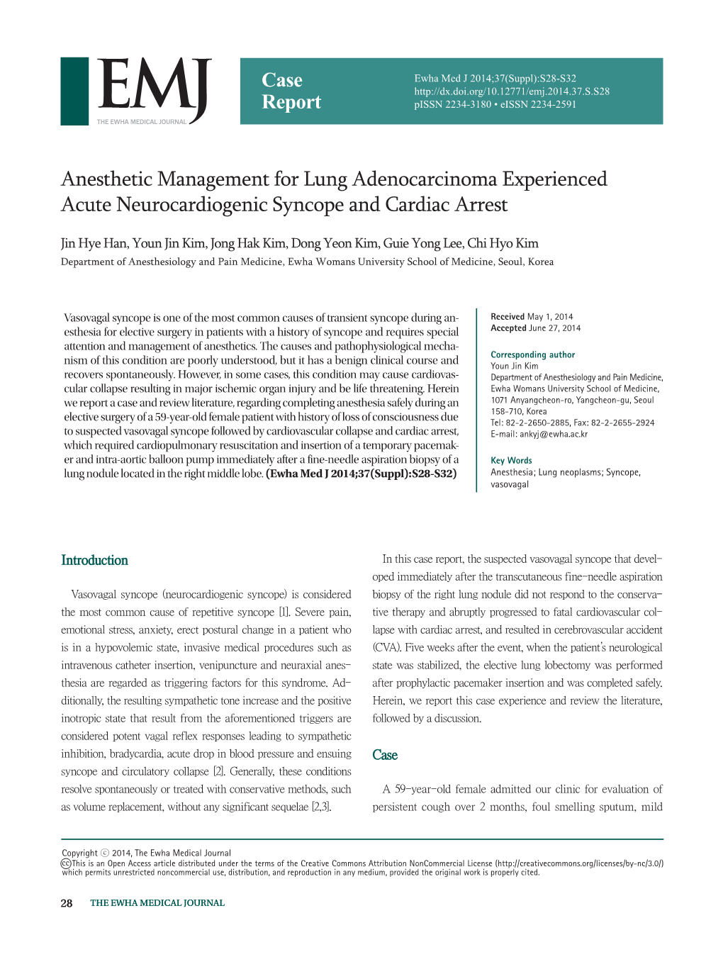 Anesthetic Management for Lung Adenocarcinoma Experienced Acute Neurocardiogenic Syncope and Cardiac Arrest