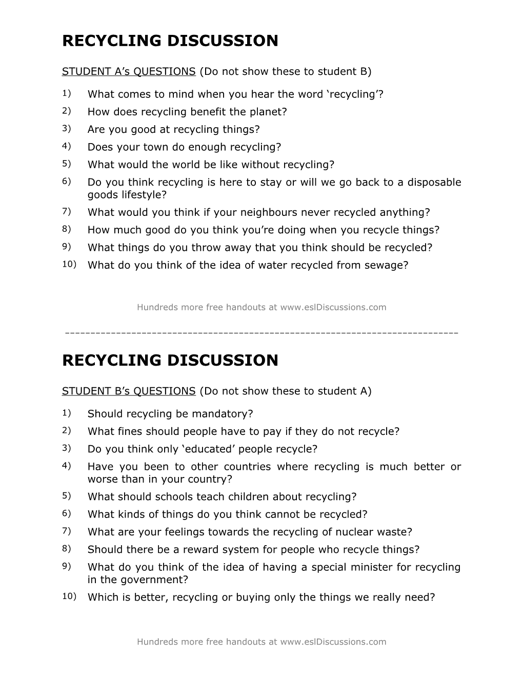 ESL Conversation Lesson on Recycling