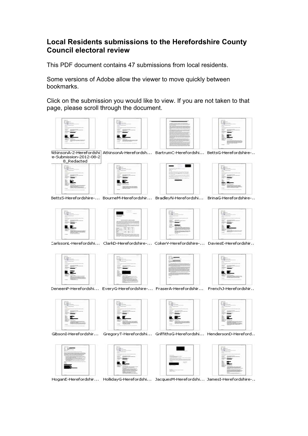 Local Residents Submissions to the Herefordshire County Council Electoral Review