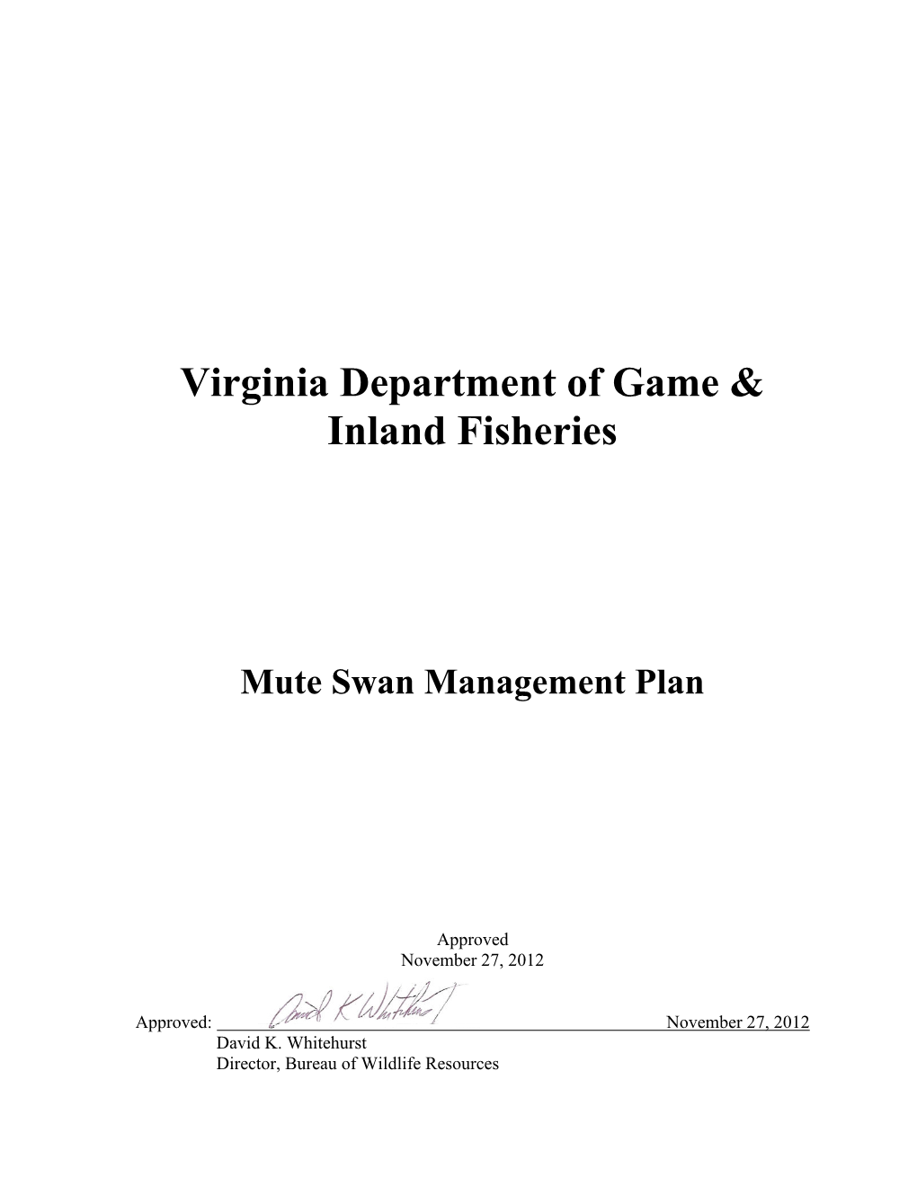 Virginia Mute Swan Management Plan