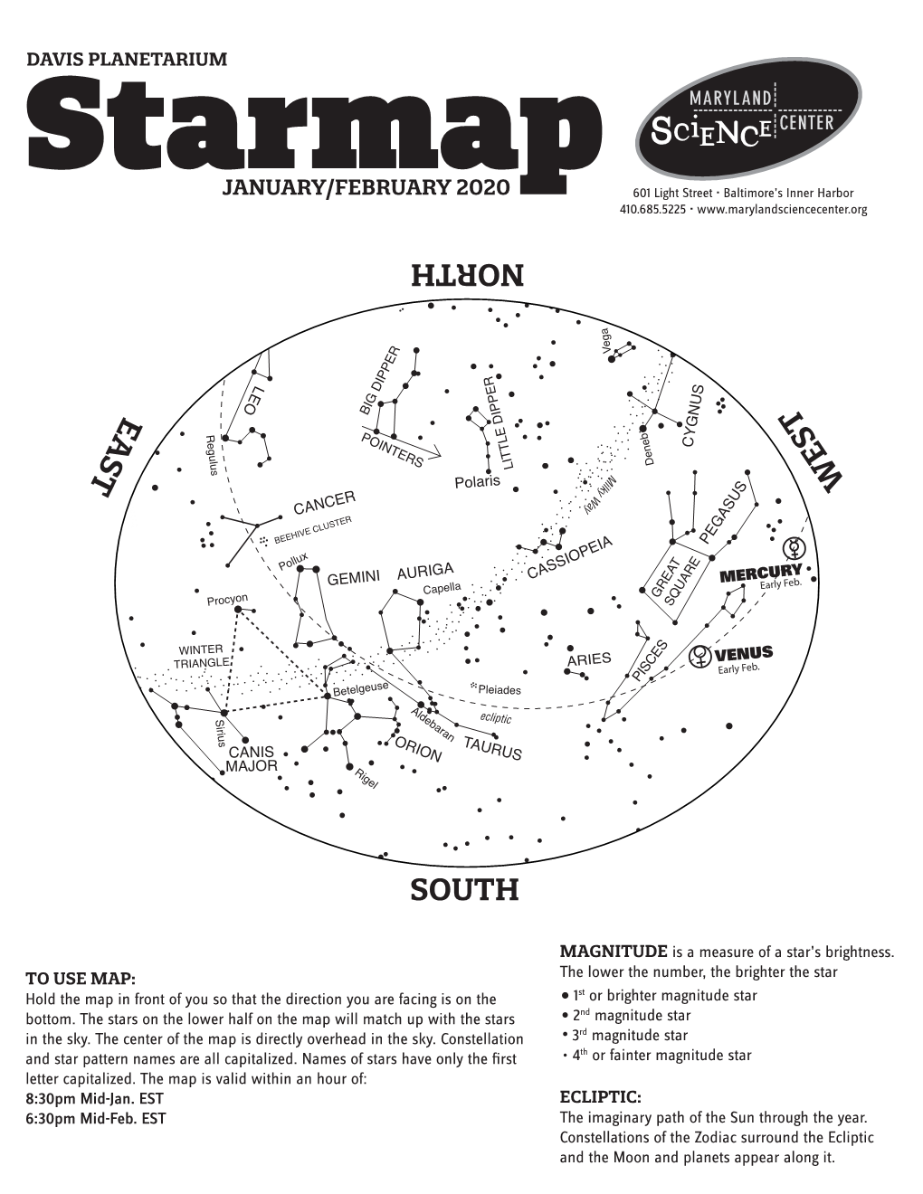 Starmapjanuary/FEBRUARY 2020 601 Light Street • Baltimore’S Inner Harbor