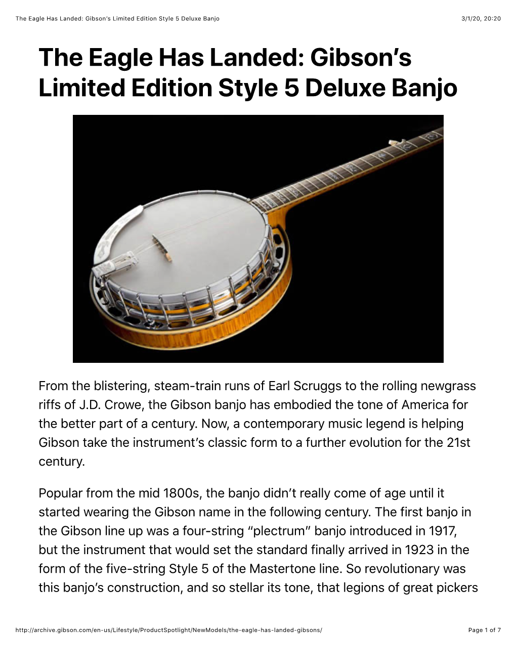 The Eagle Has Landed: Gibson's Limited Edition Style 5 Deluxe Banjo