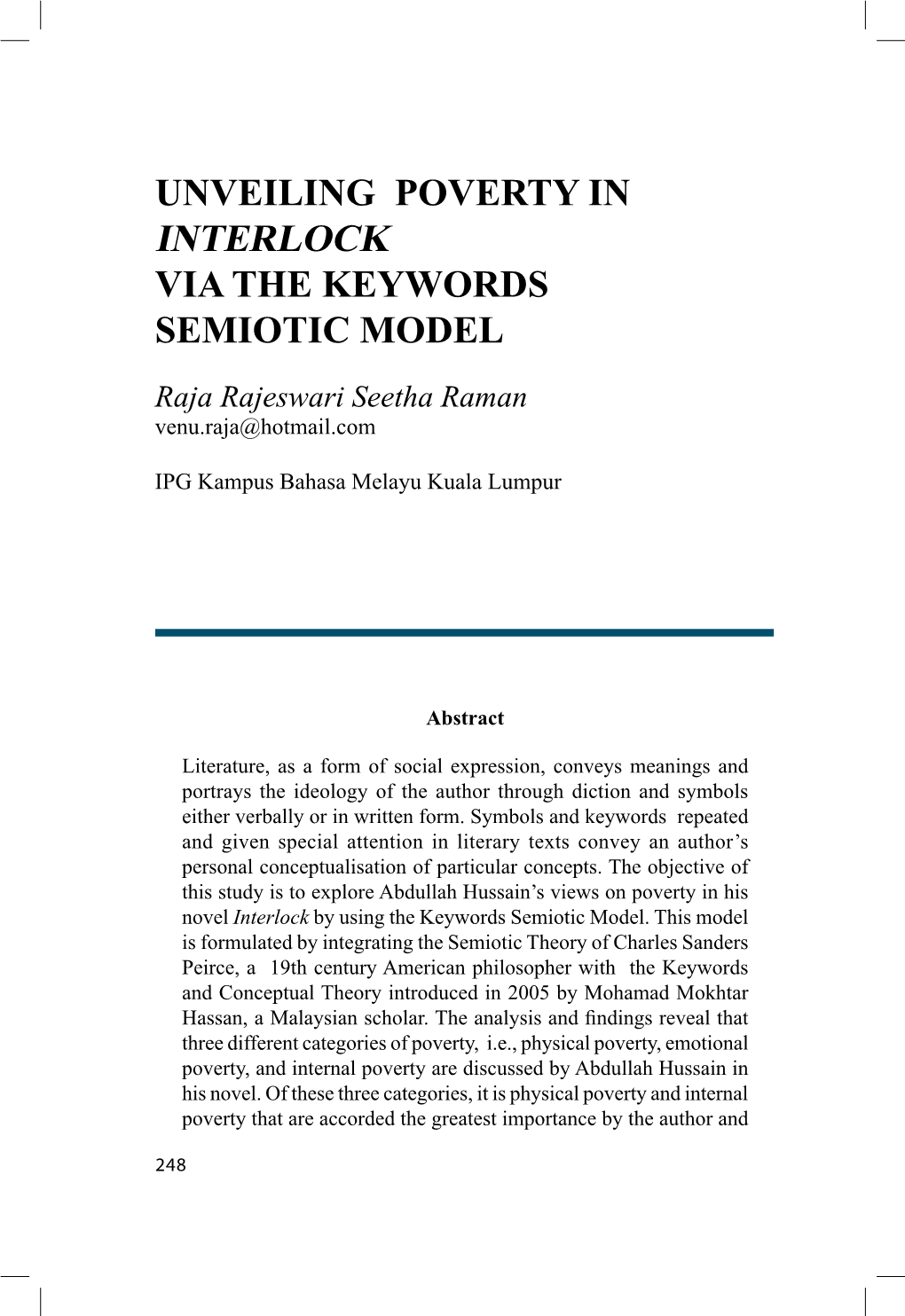 Unveiling Poverty in Interlock Via the Keywords Semiotic Model