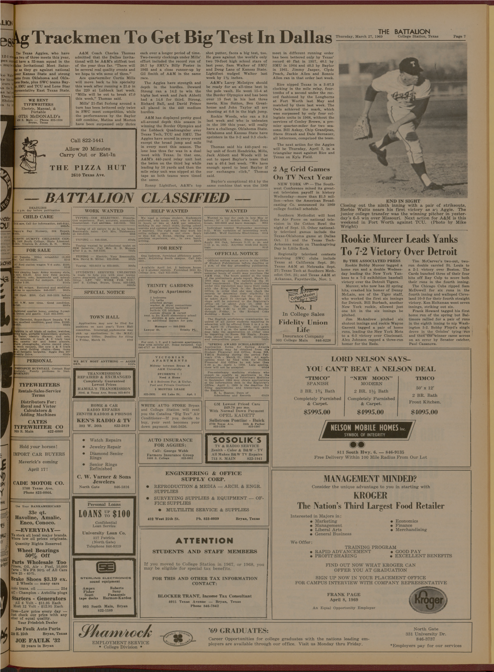 Esig Trackmen to Get Big Test in Dallas Thursday, March 27, 1969 College Station, Texas Page 7