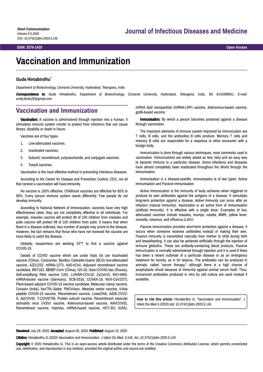 Vaccination and Immunization