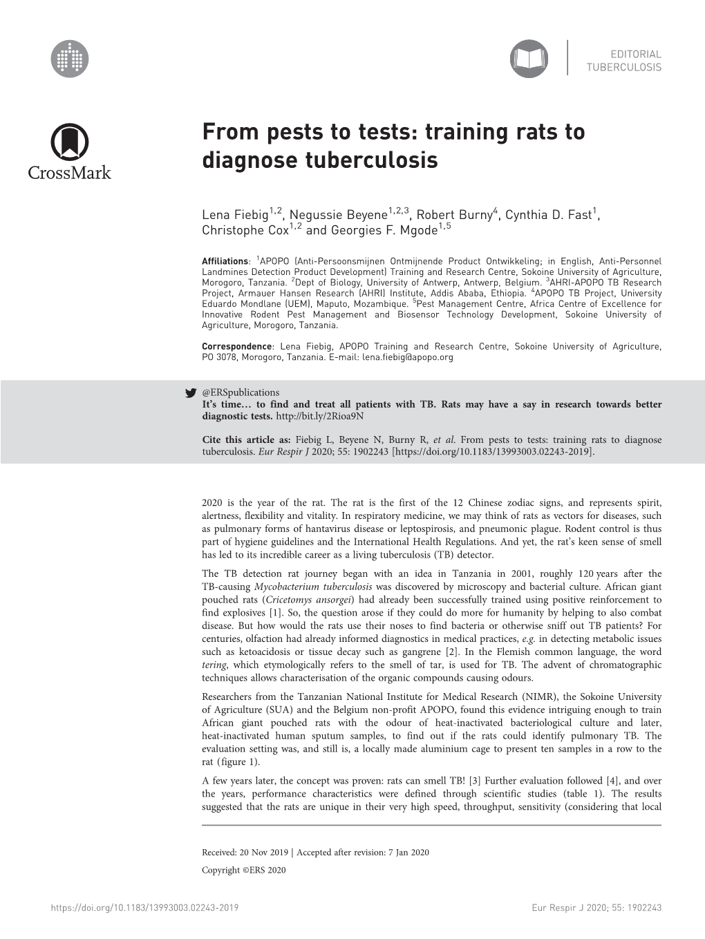 From Pests to Tests: Training Rats to Diagnose Tuberculosis