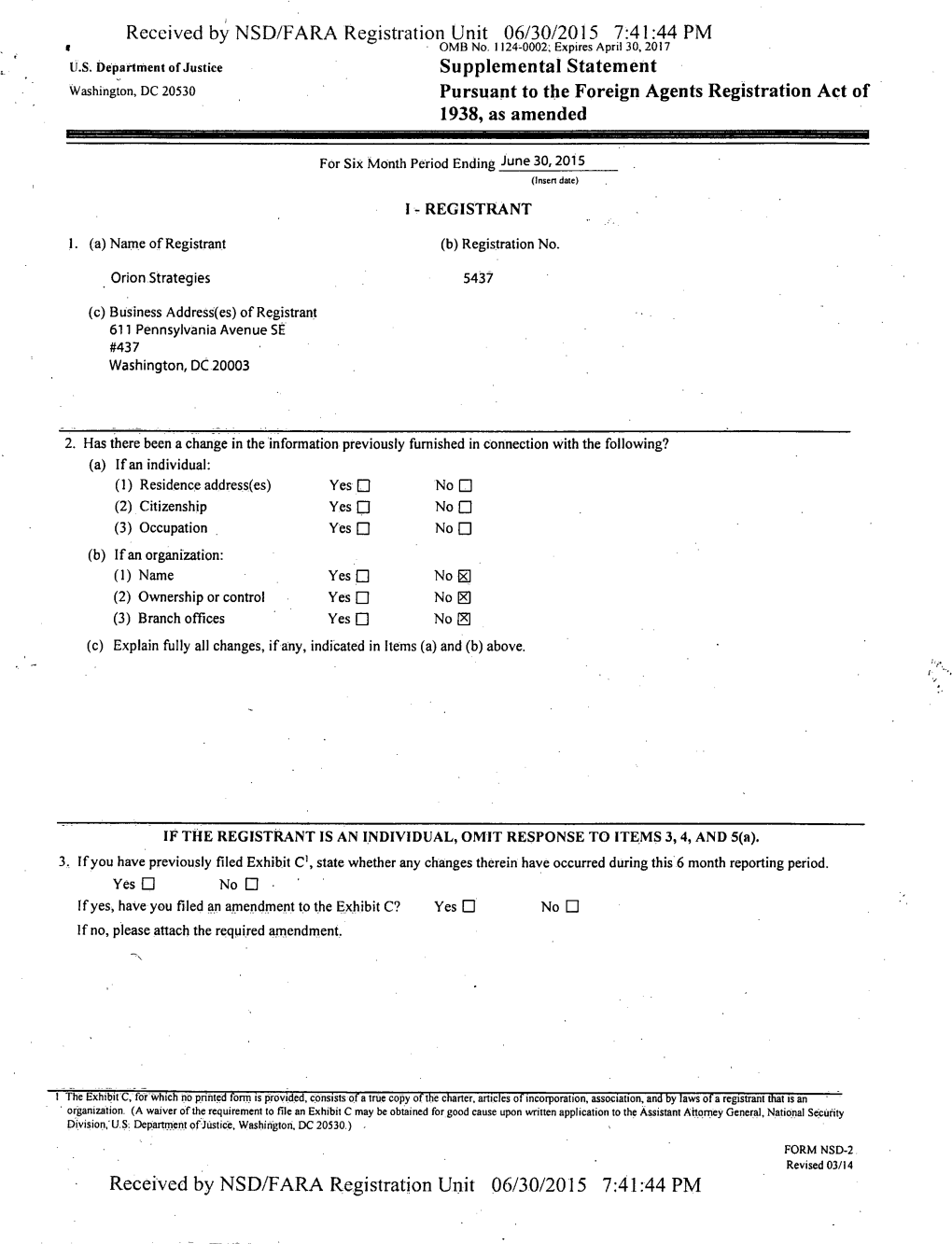 Received by NSD/FARA Registration Unit 06/30/2015 7:41:44 PM OMB No