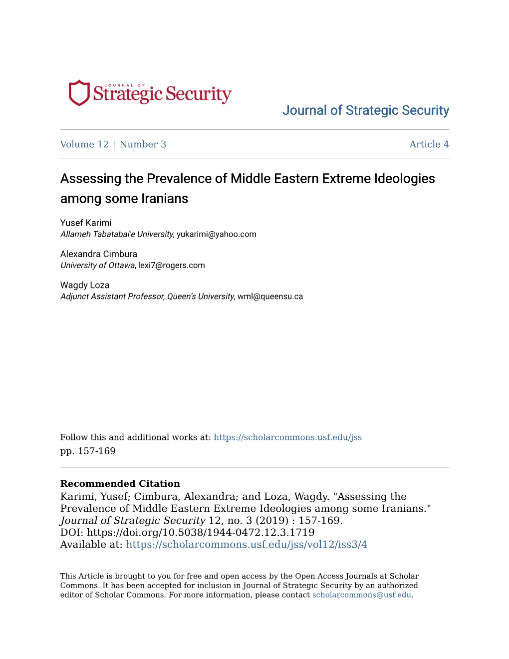 Assessing the Prevalence of Middle Eastern Extreme Ideologies Among Some Iranians