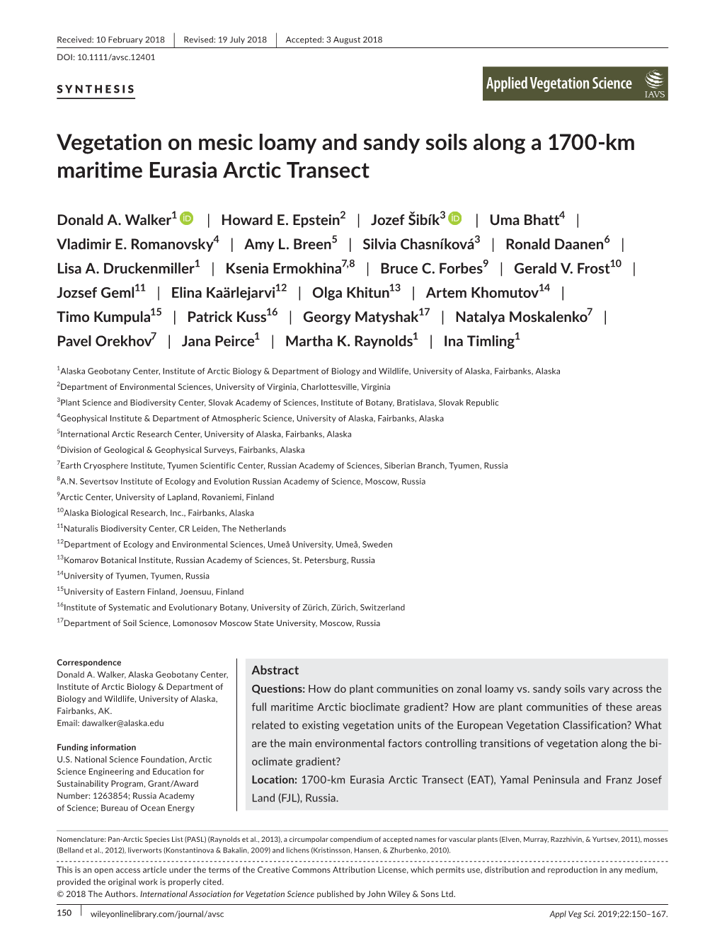 Vegetation on Mesic Loamy and Sandy Soils Along a 1700-­Km Maritime Eurasia Arctic Transect