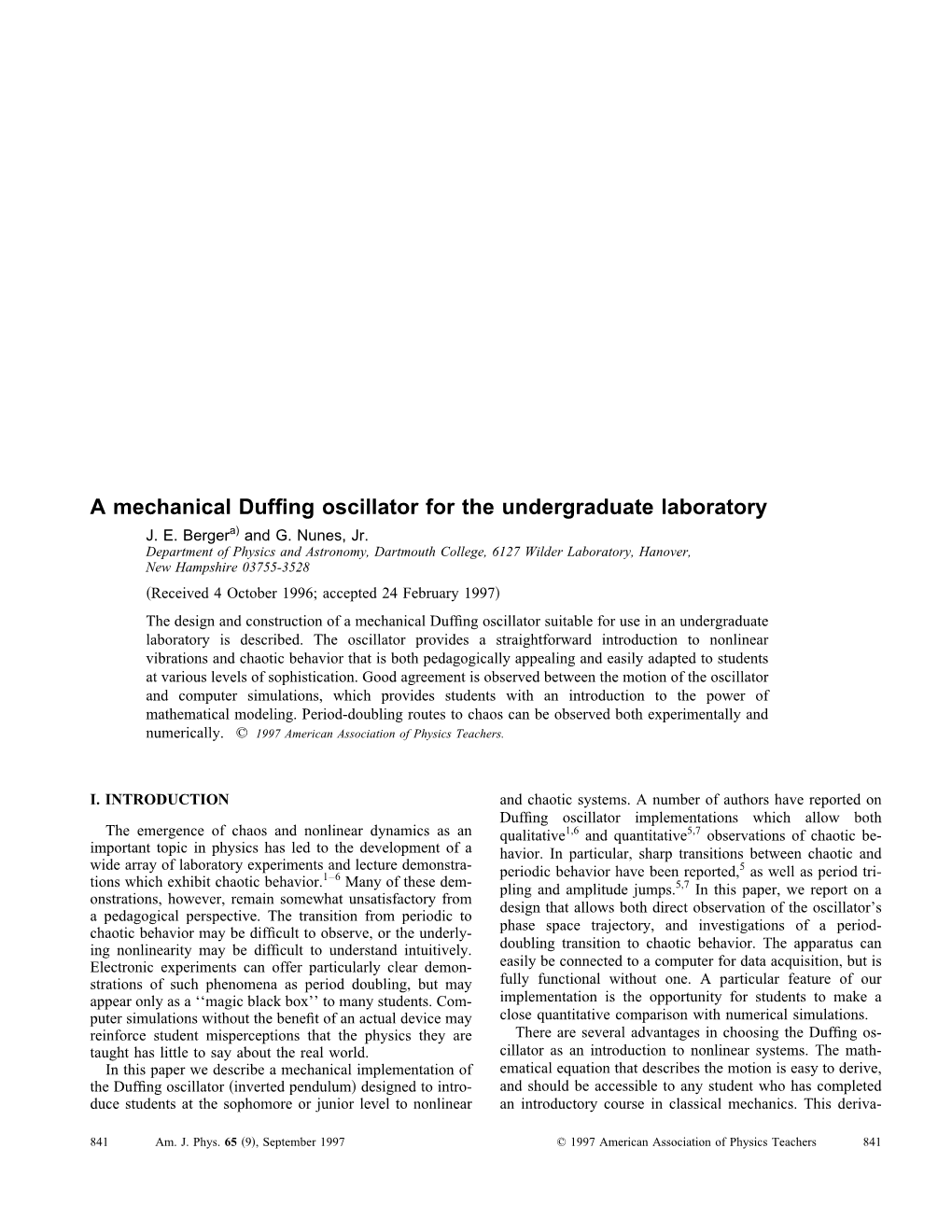 A Mechanical Duffing Oscillator for the Undergraduate Laboratory