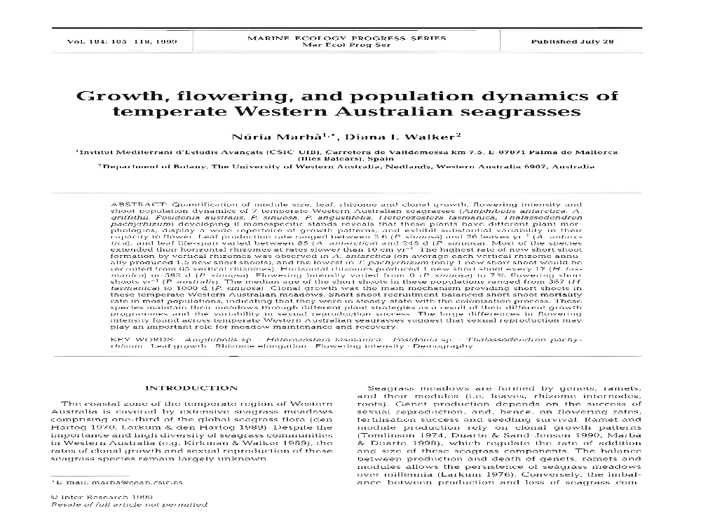 Growth, Flowering, and Population Dynamics of Temperate Western Australian Seagrasses