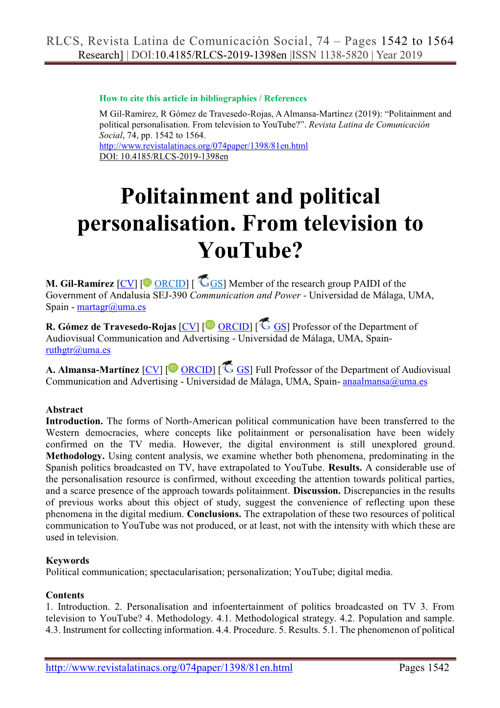 Politainment and Political Personalisation. from Television to Youtube?”