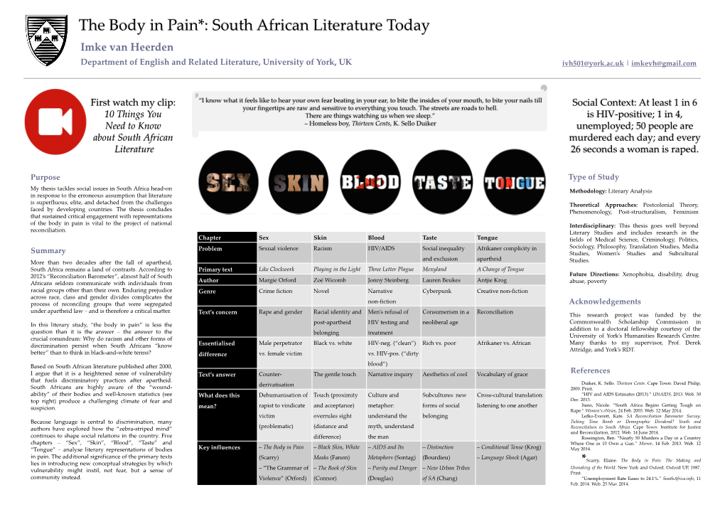 The Body in Pain*: South African Literature Today