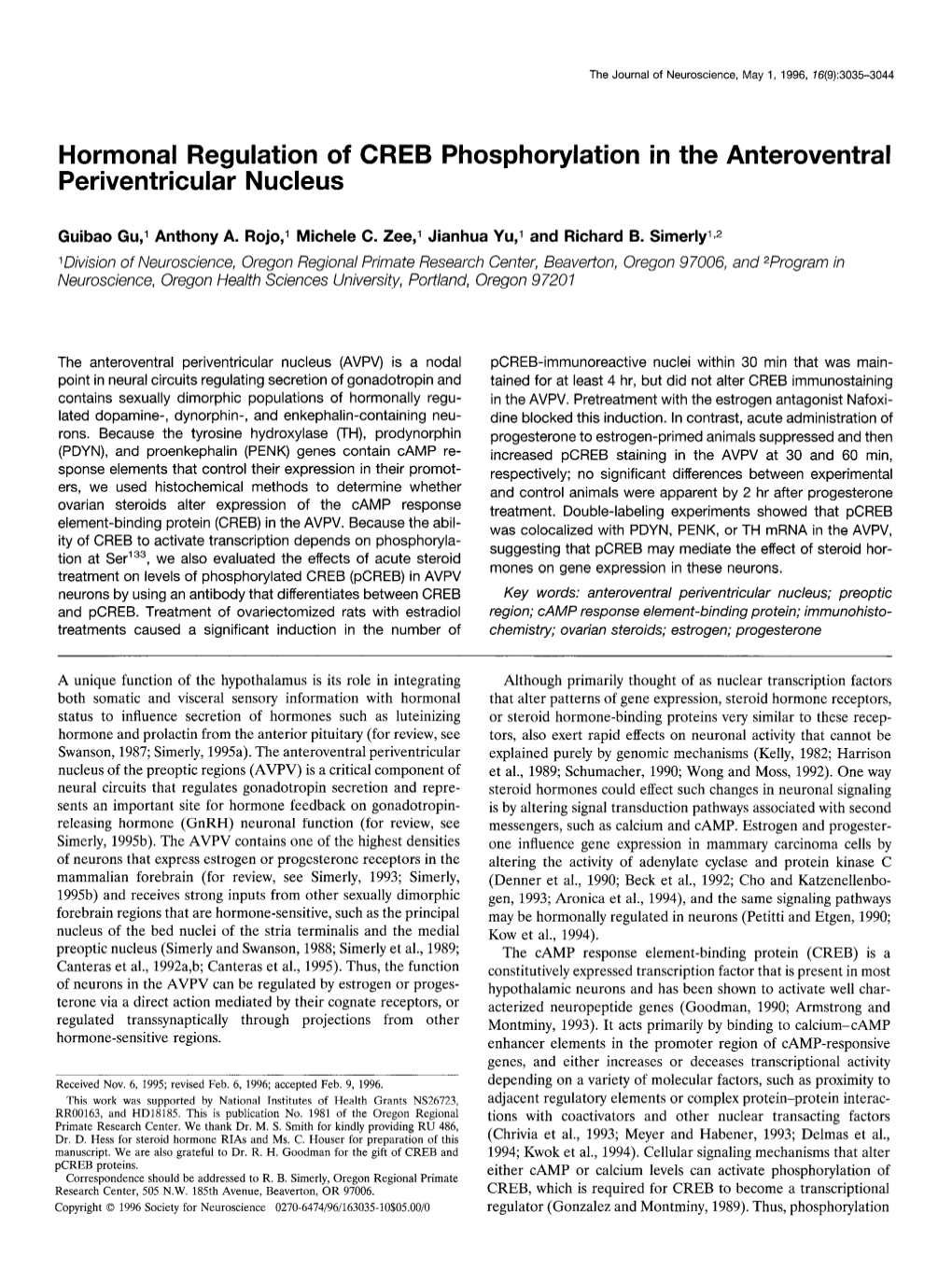 Hormonal Regulation of CREB Phosphorylation in the Anteroventral Periventricular Nucleus