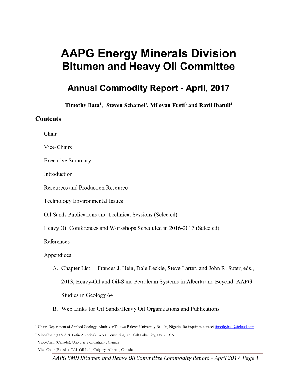 AAPG Energy Minerals Division Bitumen and Heavy Oil Committee