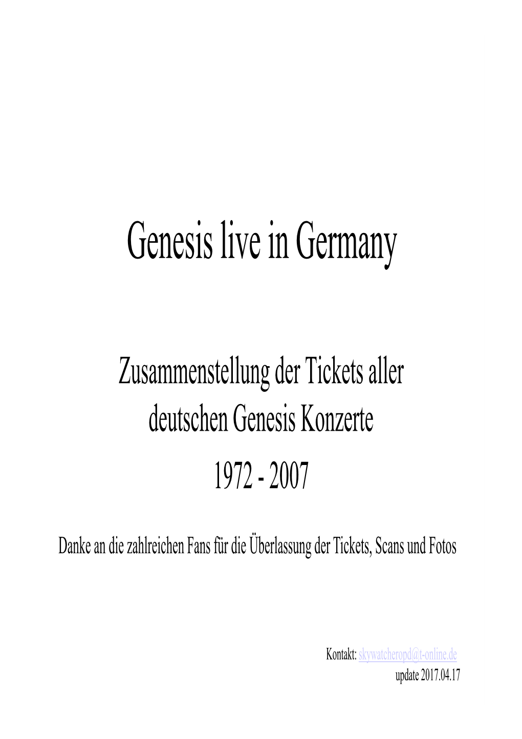 Zusammenstellung Der Tickets Aller Deutschen Genesis Konzerte 1972 - 2007