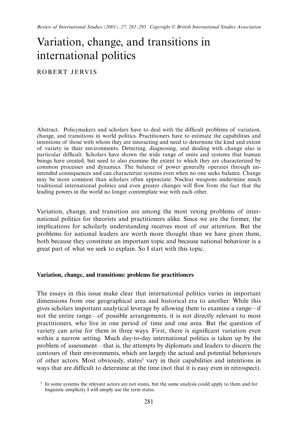 Variation, Change, and Transitions in International Politics