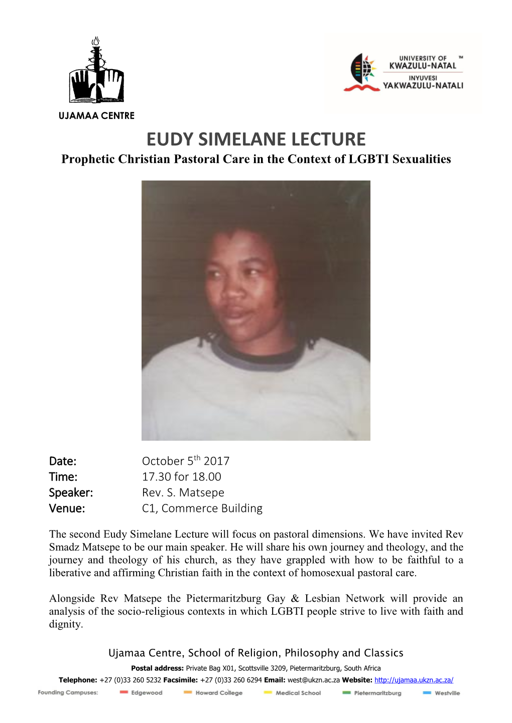 EUDY SIMELANE LECTURE Prophetic Christian Pastoral Care in the Context of LGBTI Sexualities