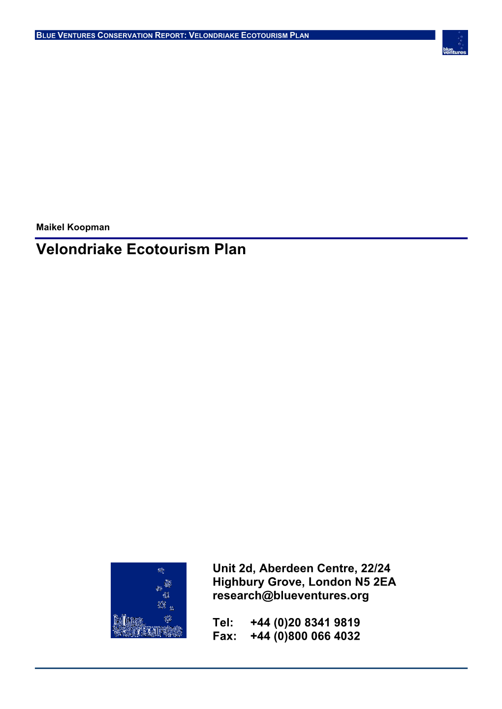 Velondriake Ecotourism Plan