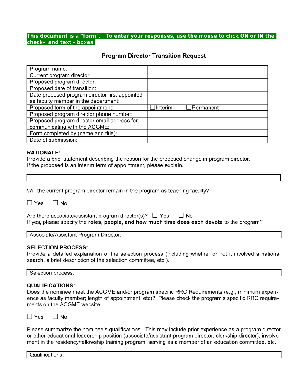 Program Director Transition Request