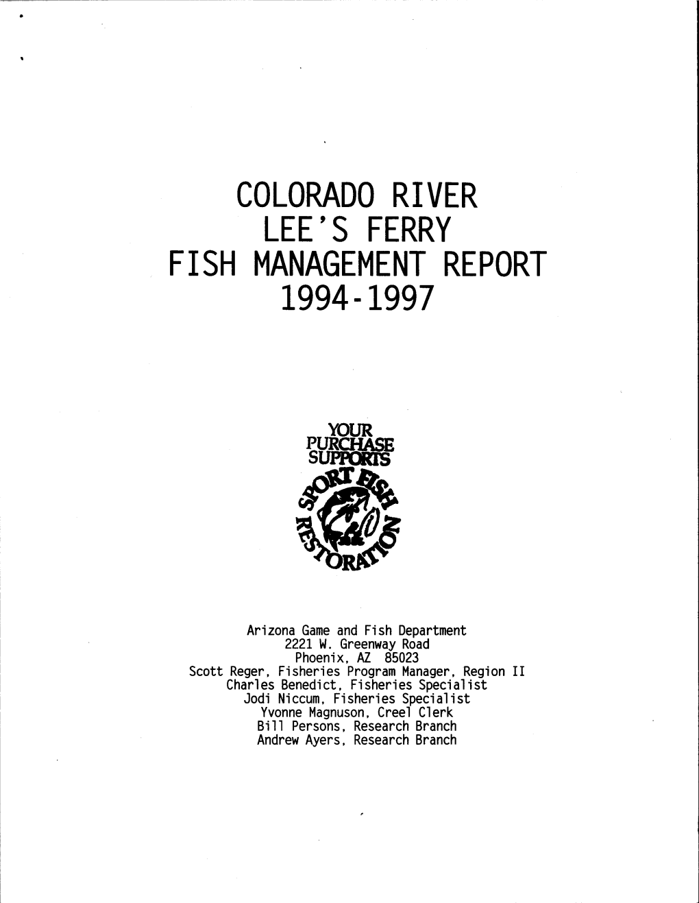 LEE's FERRY FISH MANAGEMENT REPORT L994-Lgg7