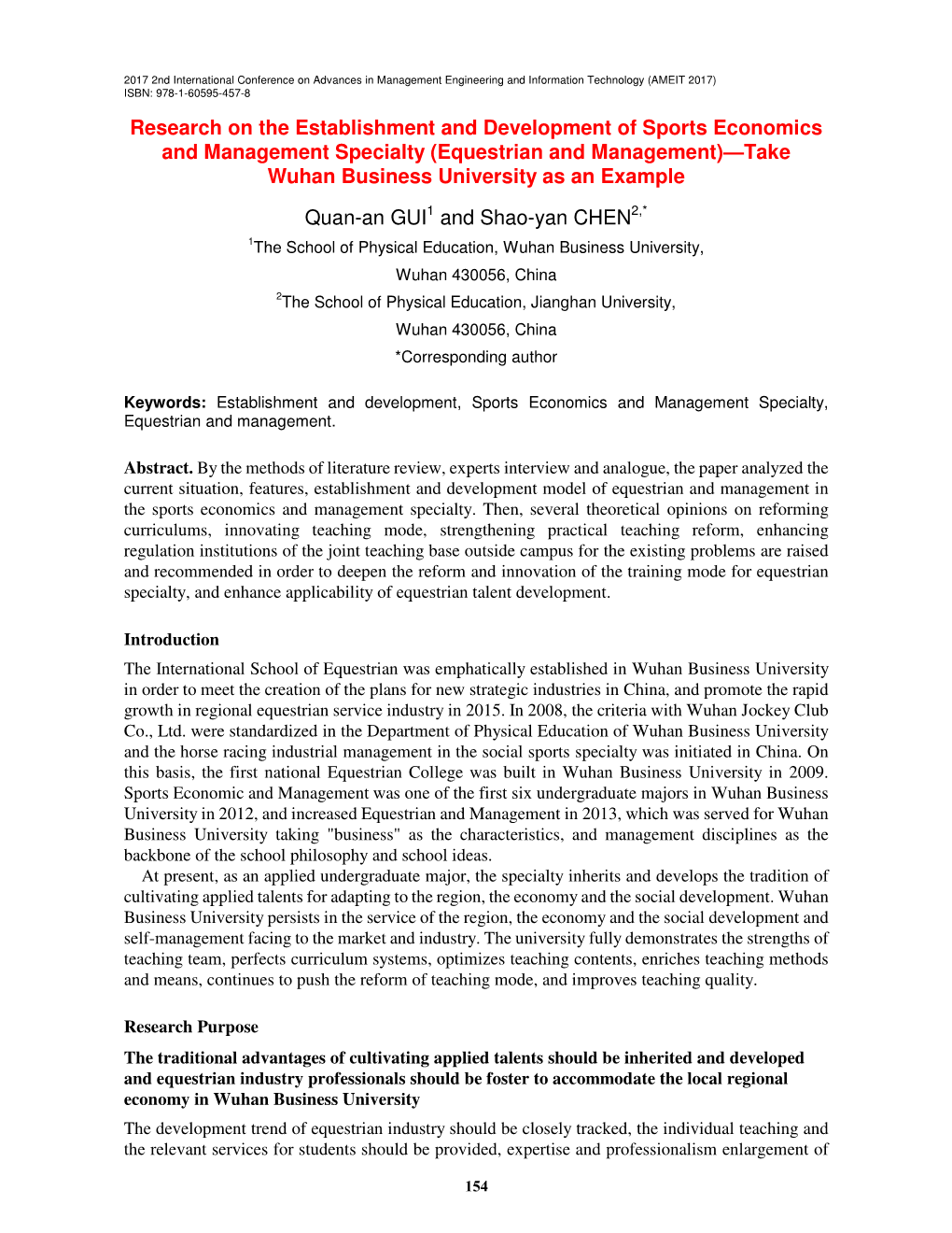Research on the Establishment and Development of Sports Economics and Management Specialty (Equestrian and Management)—Take Wuhan Business University As an Example