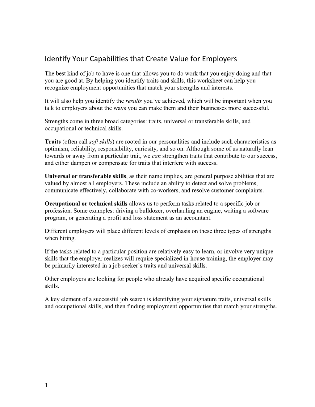 Identify Your Capabilities That Create Value for Employers