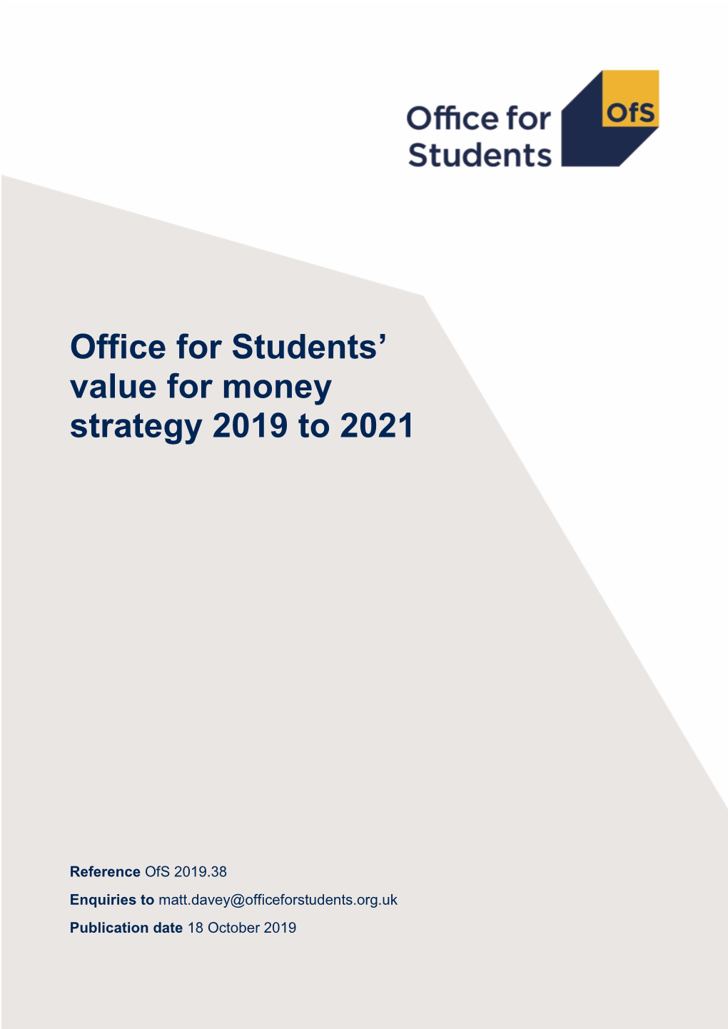 Office for Students' Value for Money Strategy 2019 to 2021