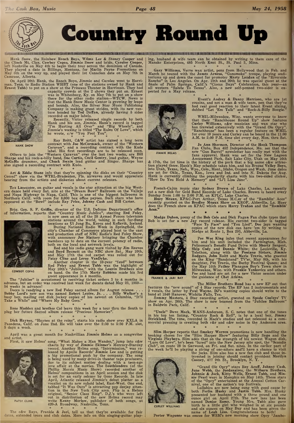 Cash Box, Music Page 48 May 24, 1958 Country Round Up