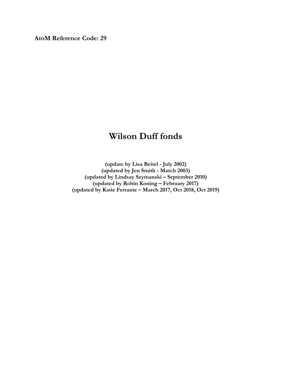 Wilson Duff Fonds