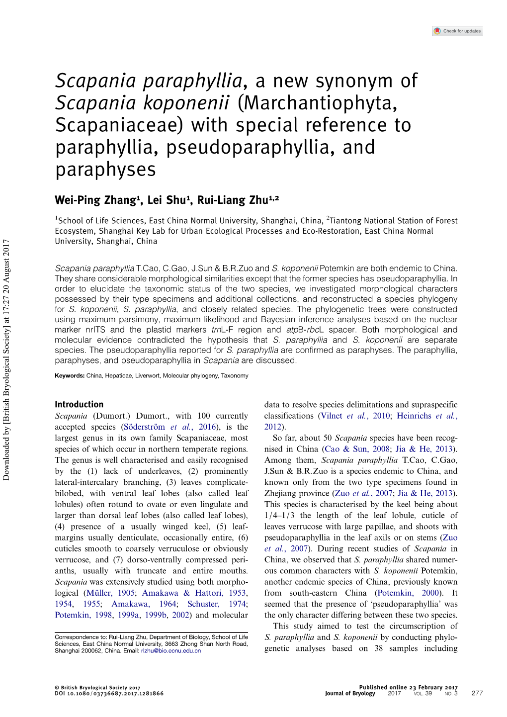 Marchantiophyta, Scapaniaceae) with Special Reference to Paraphyllia, Pseudoparaphyllia, and Paraphyses