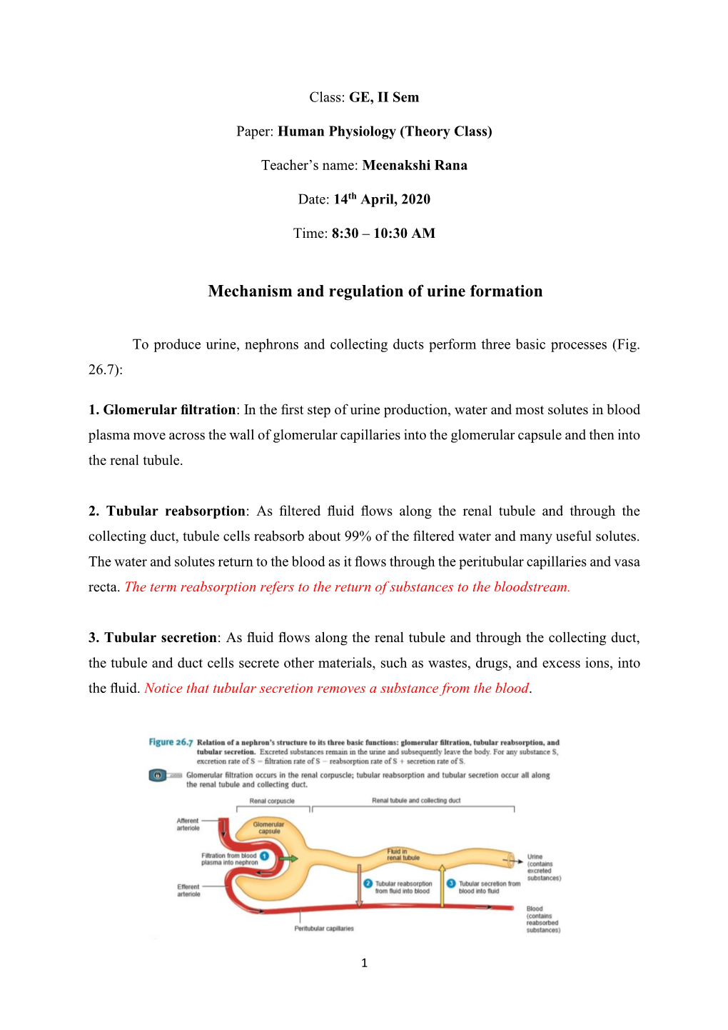 Mechanism and Regulation of Urine Formation