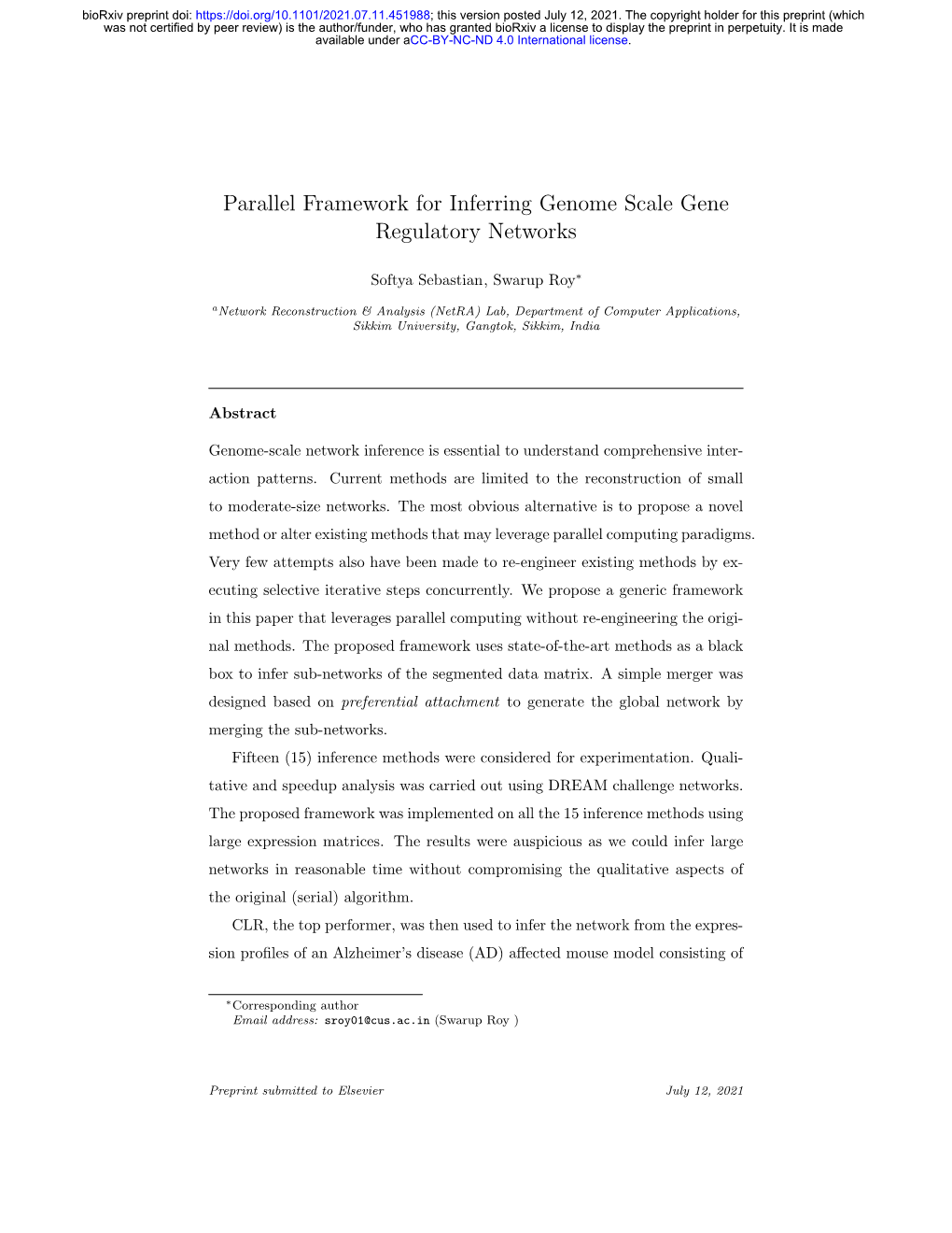 Parallel Framework for Inferring Genome Scale Gene Regulatory Networks