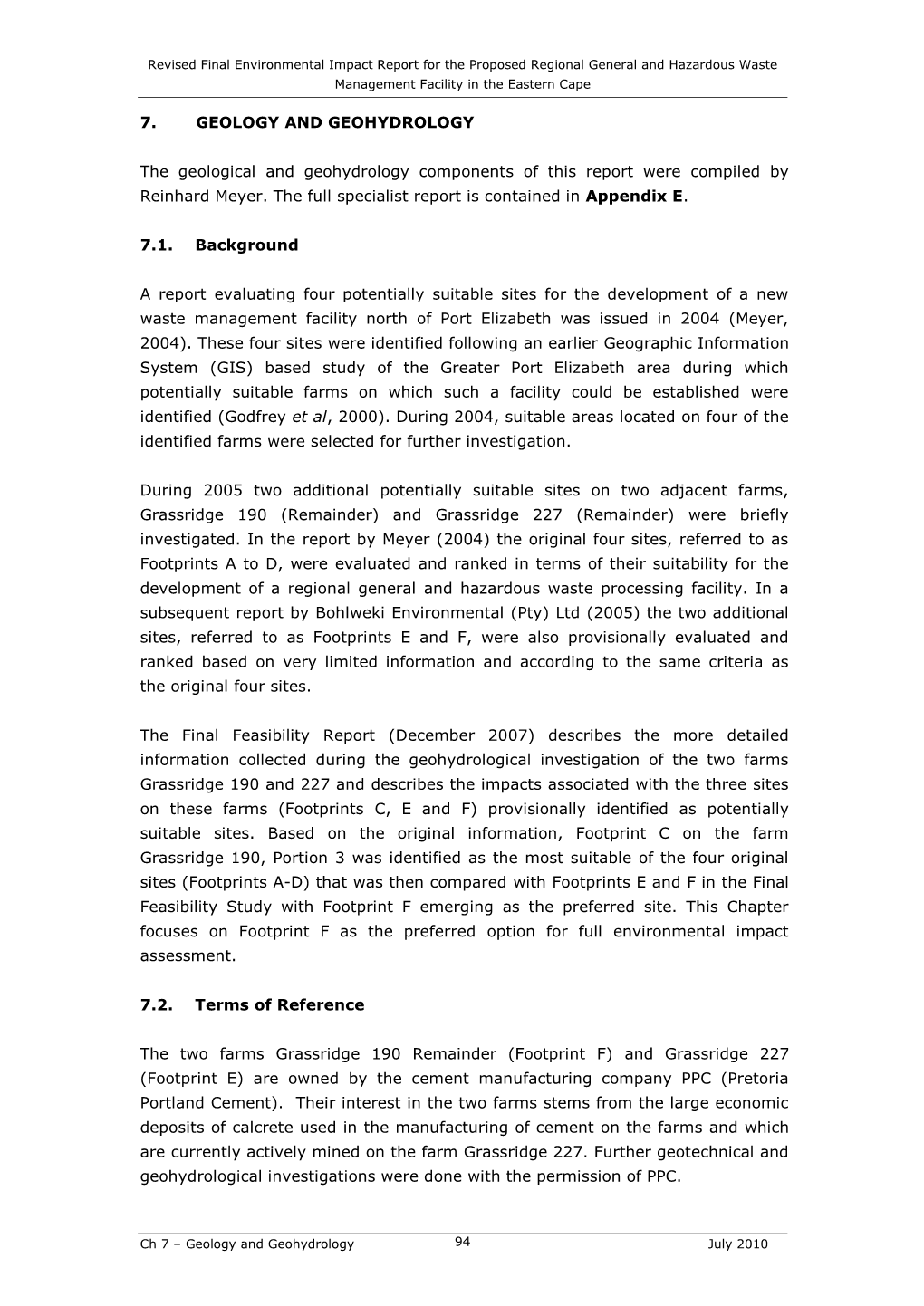 7. GEOLOGY and GEOHYDROLOGY the Geological and Geohydrology