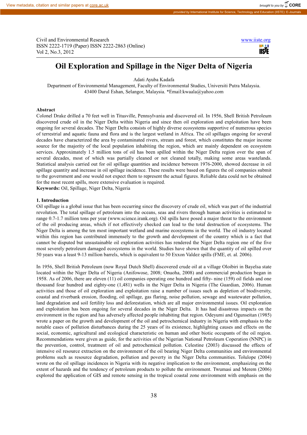 Oil Exploration and Spillage in the Niger Delta of Nigeria