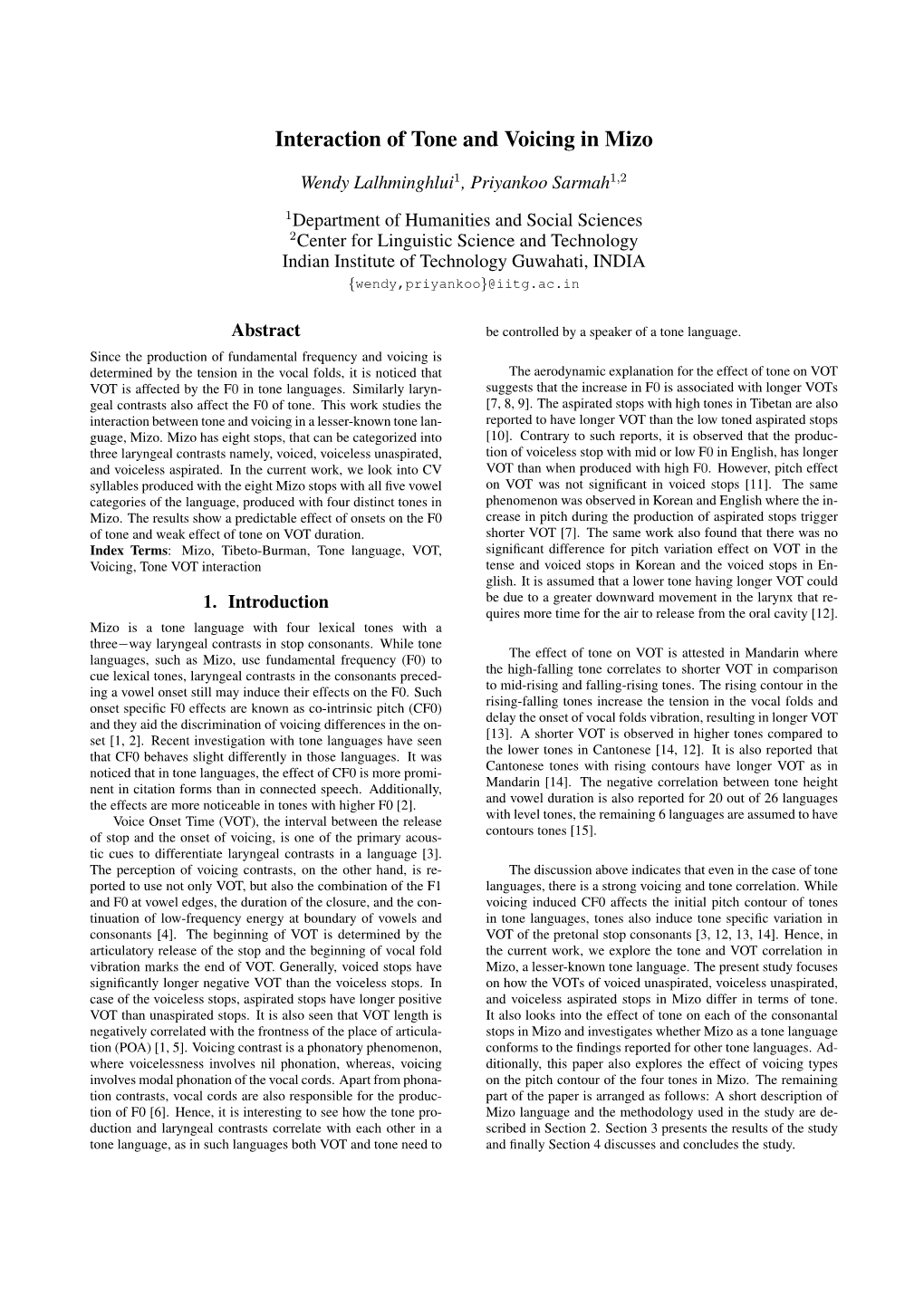 Interaction of Tone and Voicing in Mizo