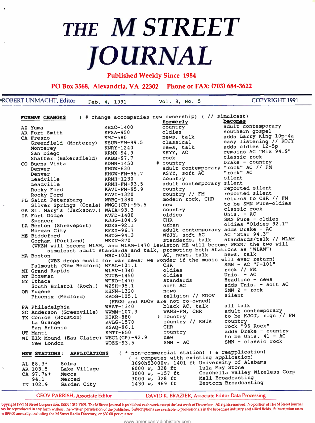 JOURNAL Published Weekly Since 1984 PO Box 3568, Alexandria, VA 22302 Phone Or FAX: (703) 684-3622