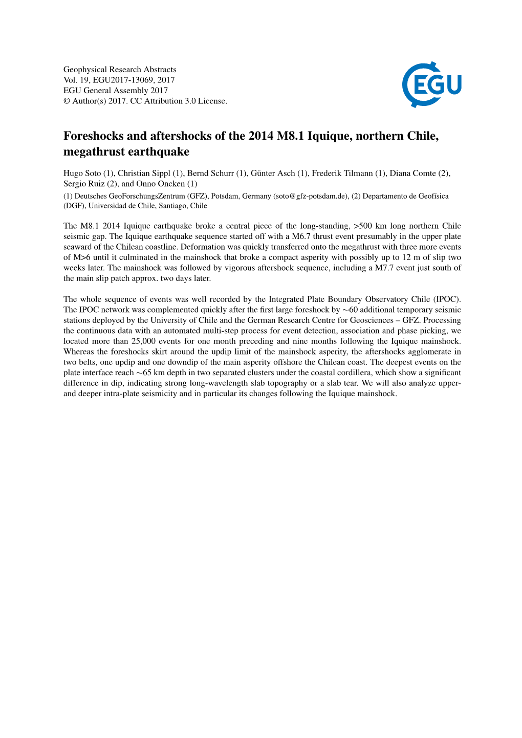 Foreshocks and Aftershocks of the 2014 M8.1 Iquique, Northern Chile, Megathrust Earthquake