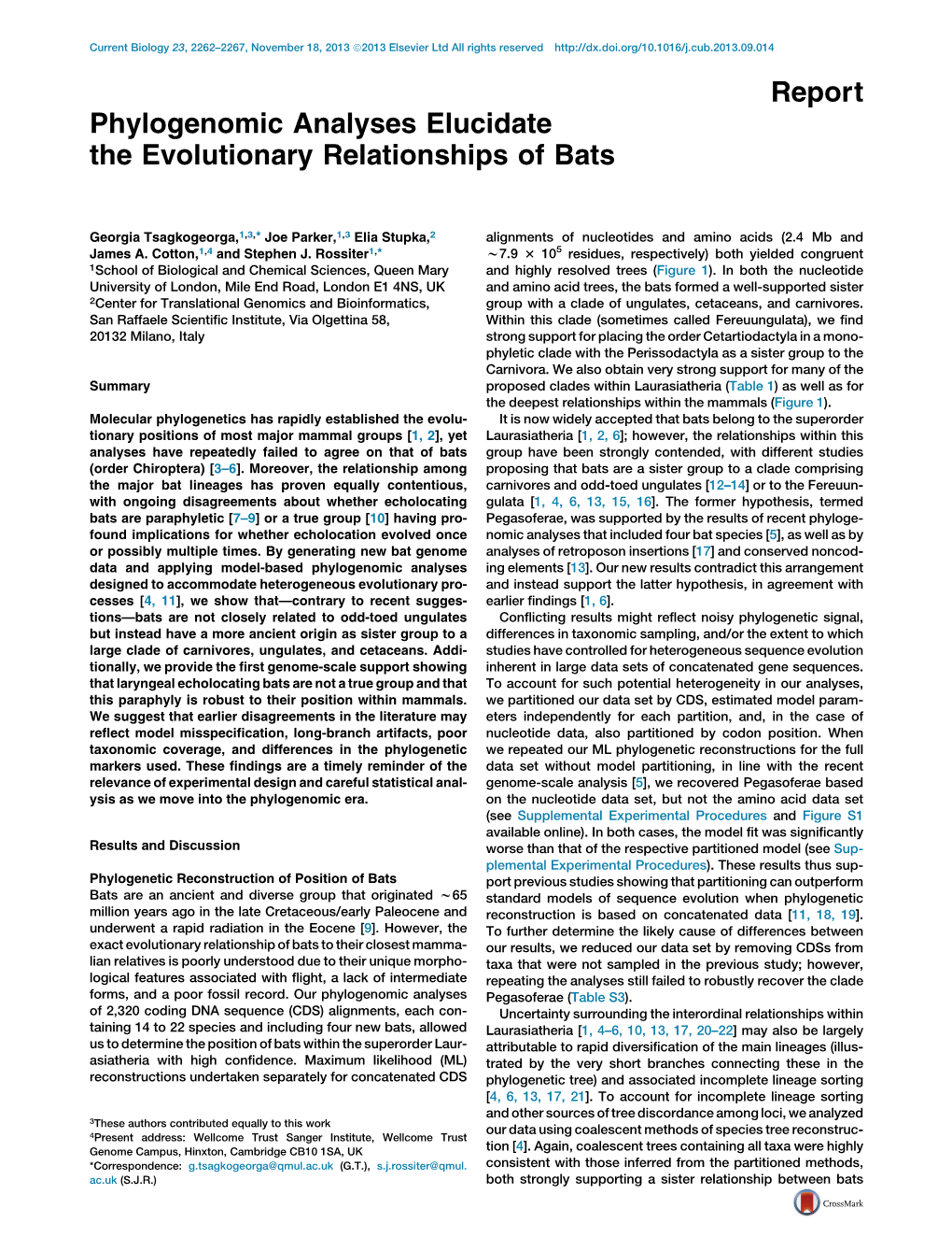 Report Phylogenomic Analyses Elucidate the Evolutionary Relationships of Bats