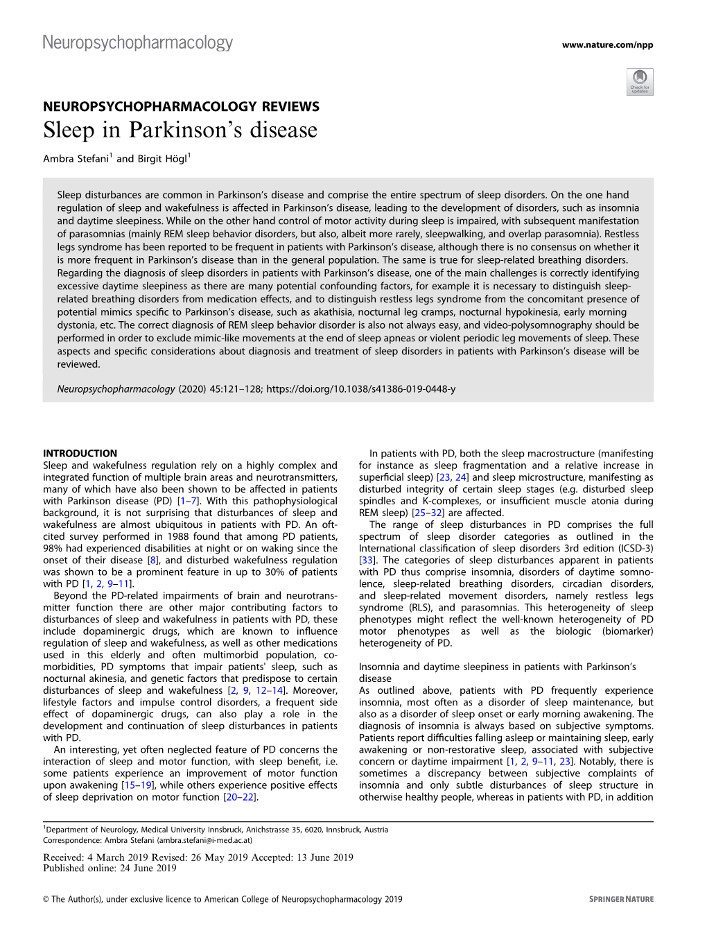 Sleep in Parkinson's Disease