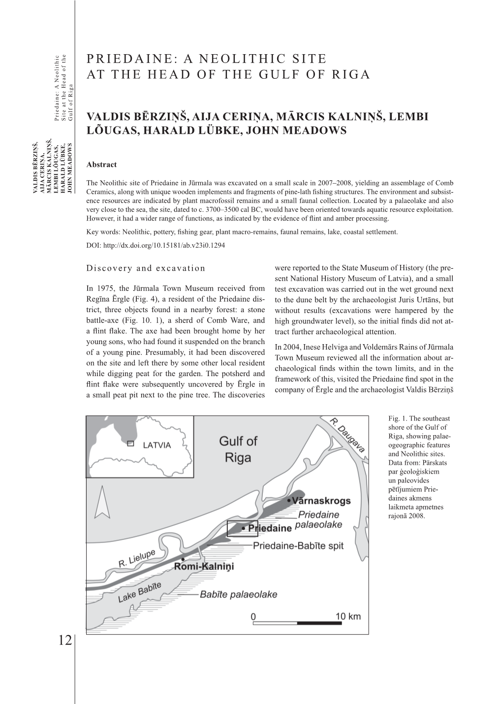 Priedaine: a Neolithic Site at the HEAD of the Gulf of Riga