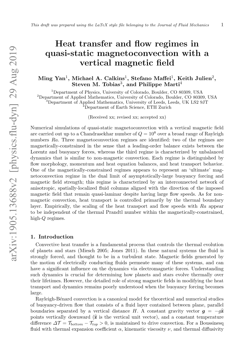 Heat Transfer and Flow Regimes in Quasi-Static Magnetoconvection