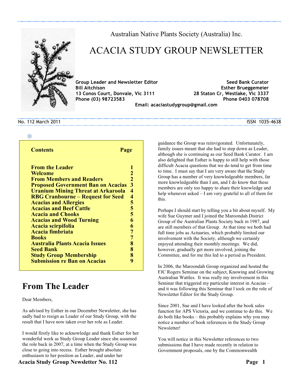 Australian Plants Acacia Issues Renew Your Membership)