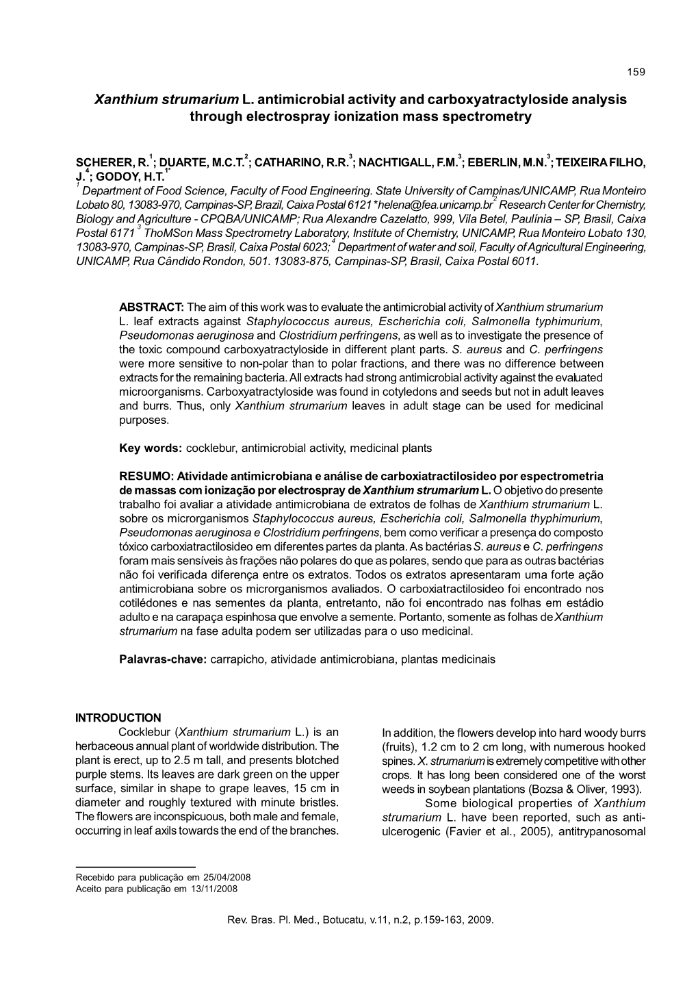 Xanthium Strumarium L. Antimicrobial Activity and Carboxyatractyloside Analysis Through Electrospray Ionization Mass Spectrometry