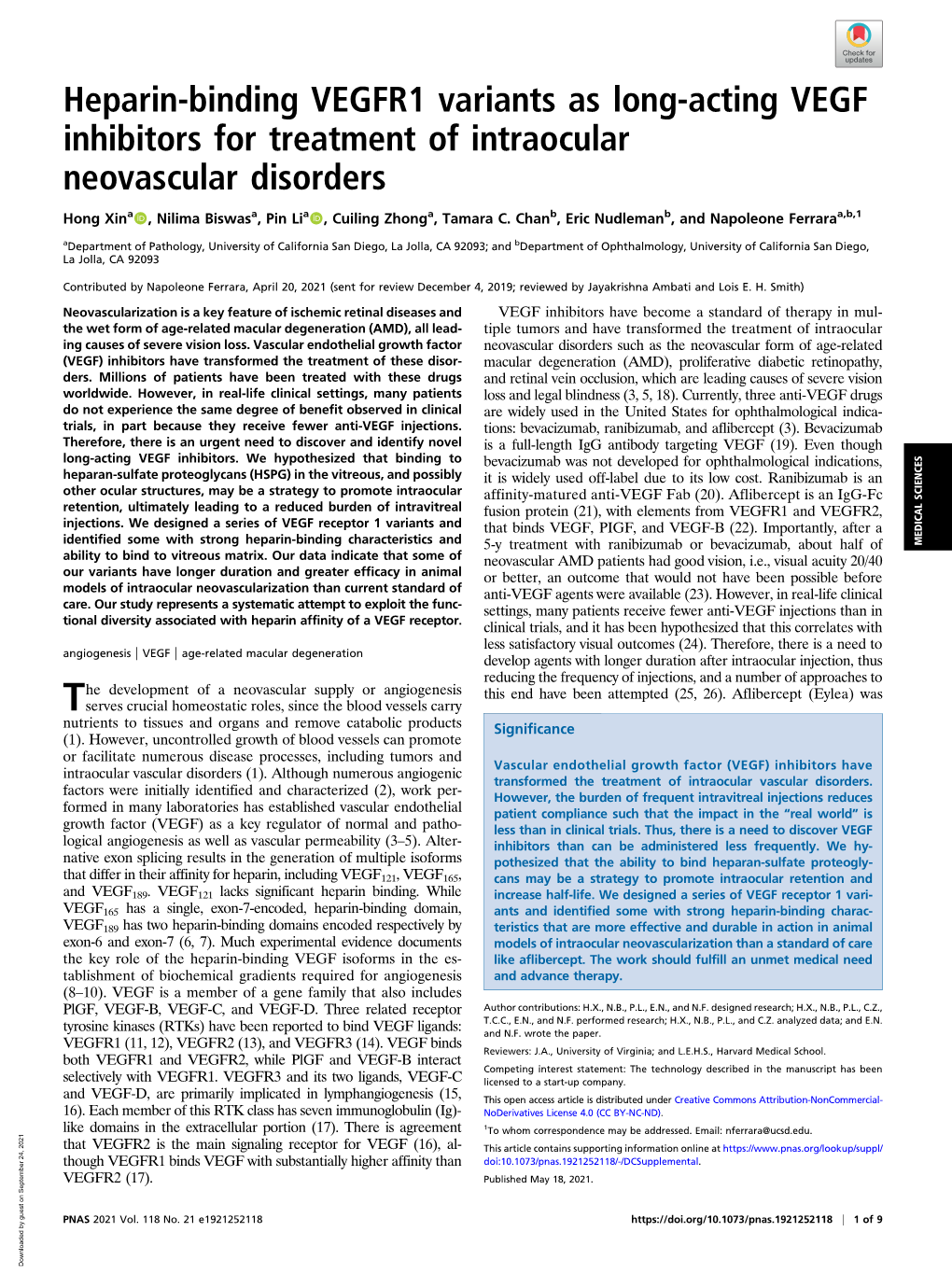 Heparin-Binding VEGFR1 Variants As Long-Acting VEGF Inhibitors for Treatment of Intraocular Neovascular Disorders