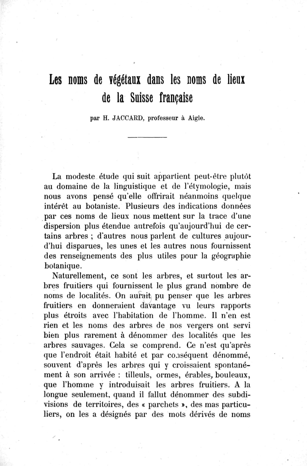 Les Noms De Végétaux Dans Les Noms De Lieux De La Suisse Française