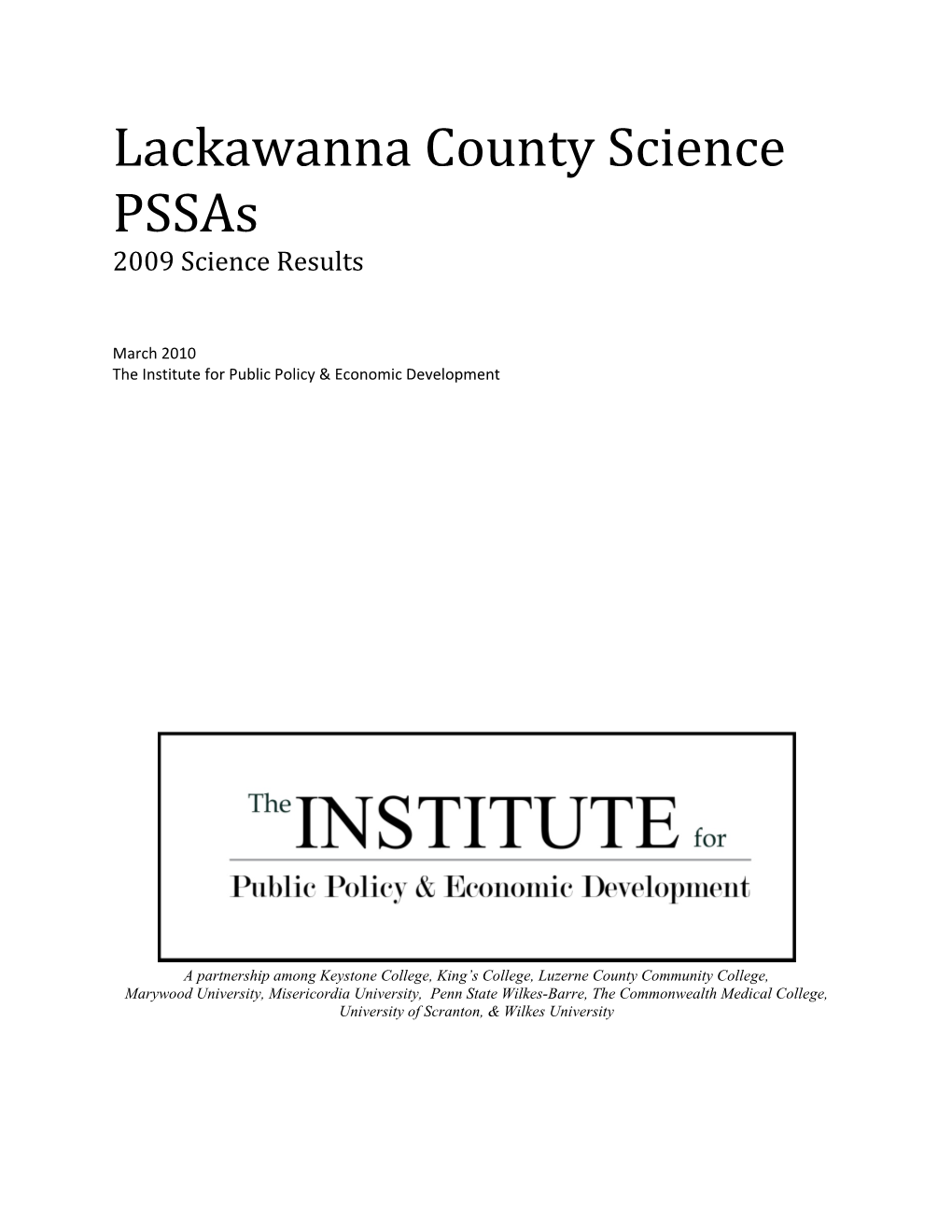 Lackawanna County Science Pssas 2009 Science Results